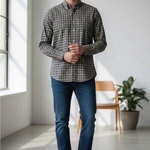 Ralph Lauren Gray and Red Plaid Shirt